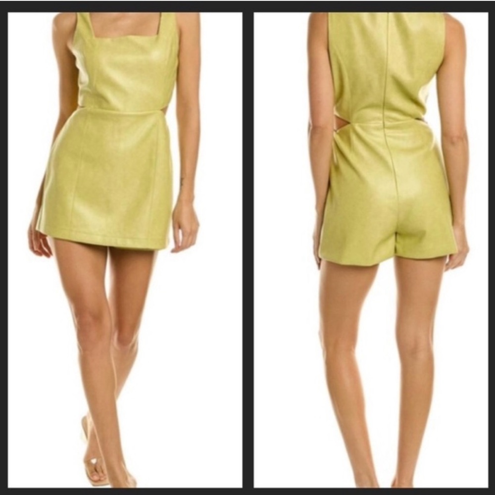 7 For All Mankind faux leather waist cutouts romper- green